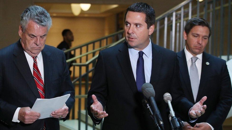 Intelligence committee chairman Devin Nunes (centre) is a prominent Trump supporter