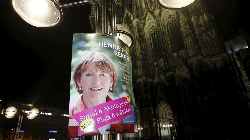 Election campaign poster showing independent candidate Henriette Reker in front of Cologne Cathedral. 18 Oct 2015