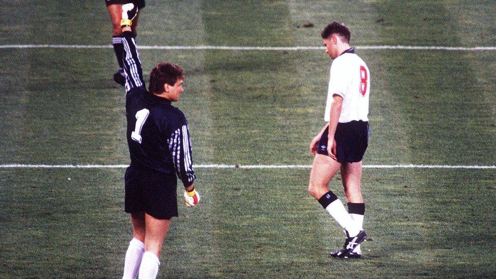 Chris Waddle just after missing for England in Italia 90