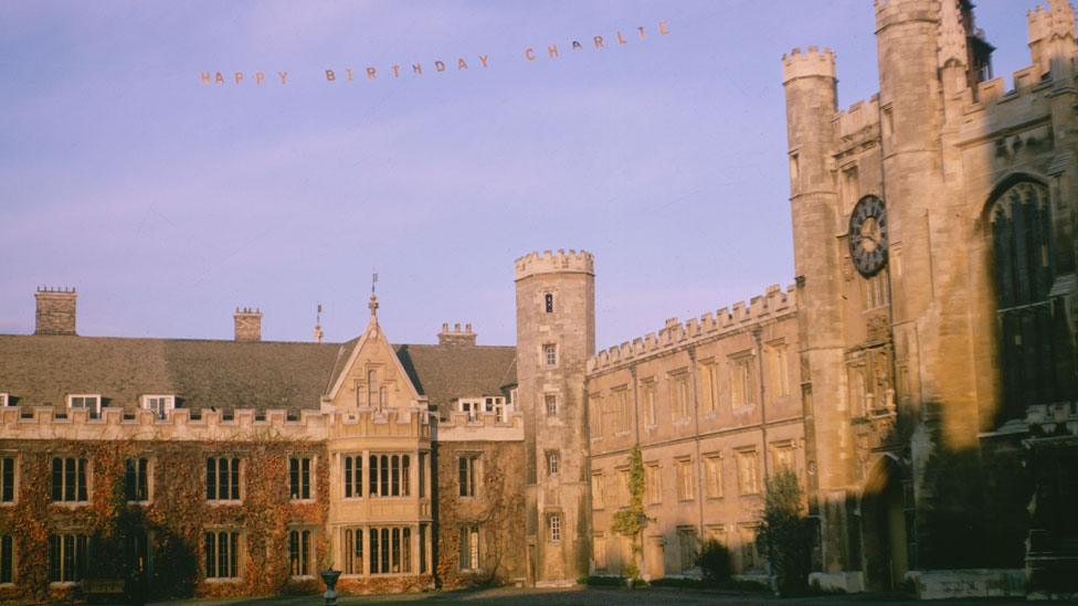 Happy Birthday Charlie banner 1969, Trinity College