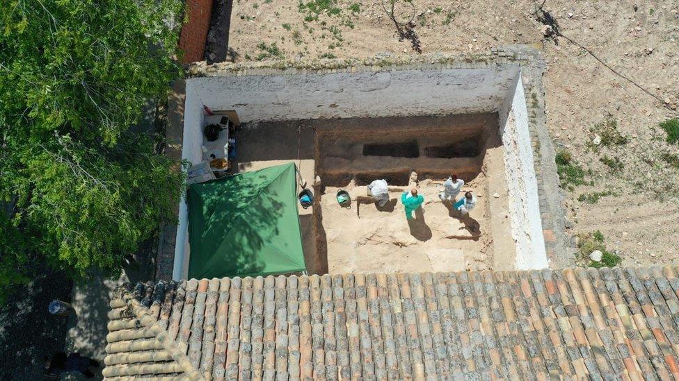 An aerial view of the dig site in Almagro