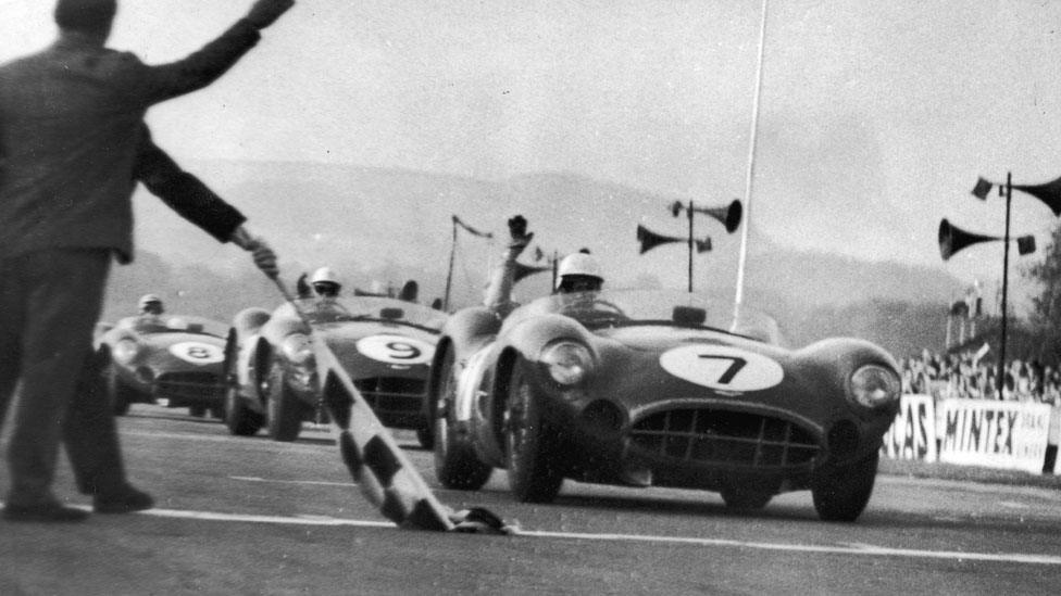 1958 - Stirling Moss wins at Goodwood in an Aston Martin with Tony Brooks