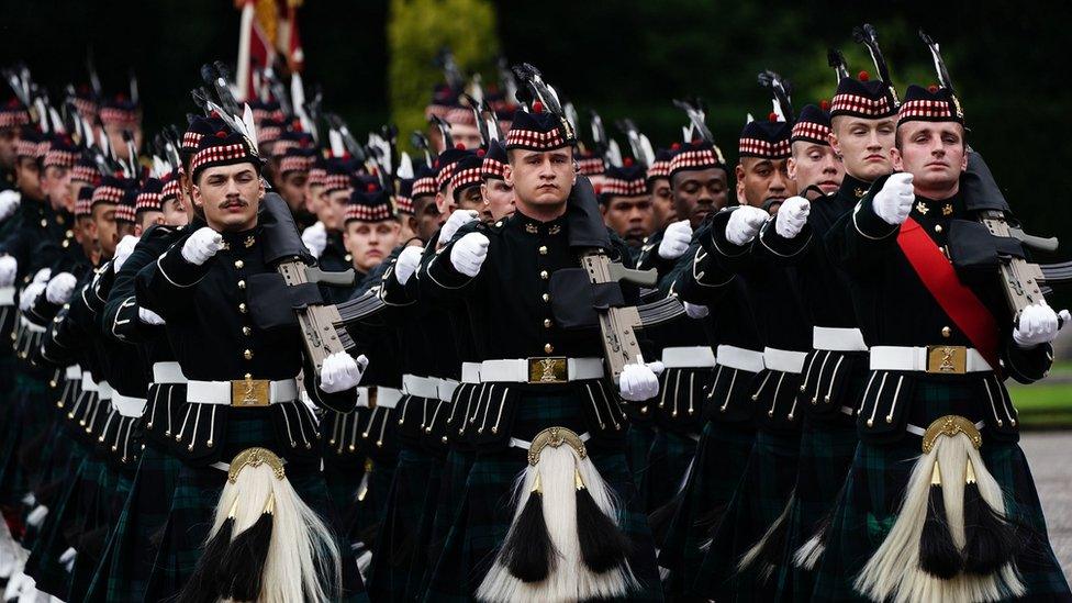 Soldiers outside Holyroodhouse Palace