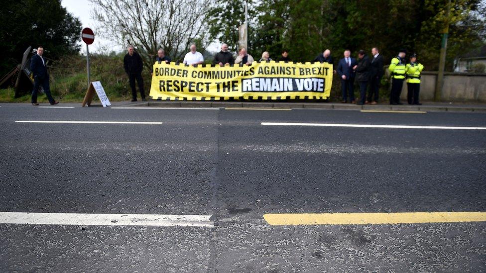 The border between Northern Ireland and the Republic is indicated by a change in the road markings