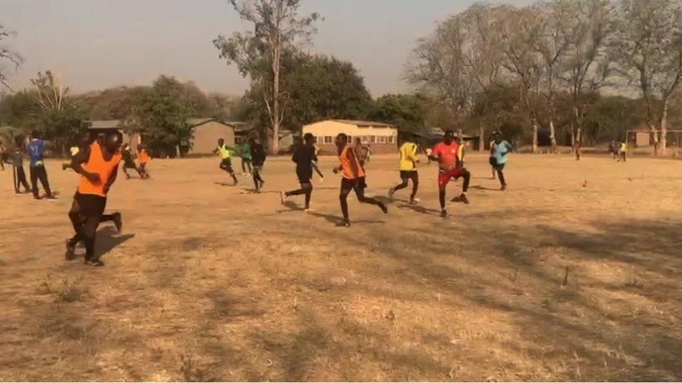 Football team in training