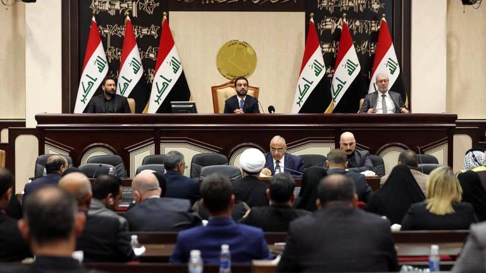 Caretaker Prime Minister Adel Abdul Mahdi addresses the Iraqi parliament on 5 January 2020