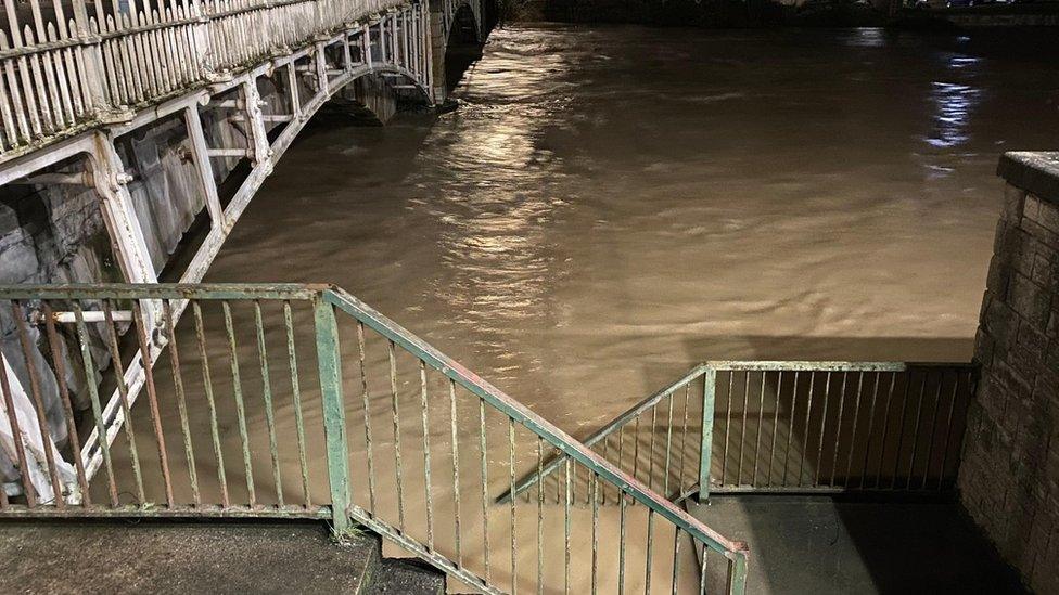 High water in Newtown, Powys