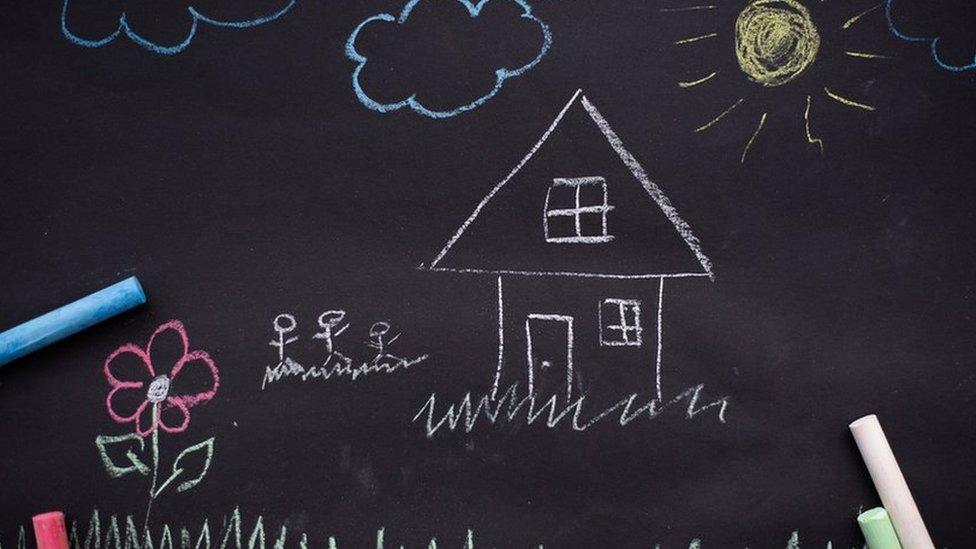 Blackboard drawing of house