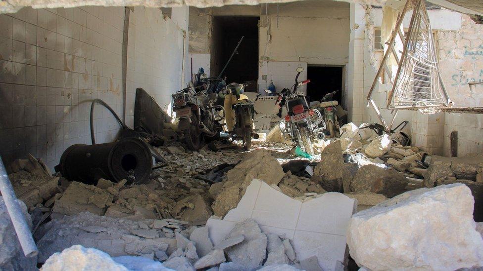 Hospital bombed in Khan Sheikhun, a rebel-held town in the northwestern Syrian Idlib province, after a suspected toxic gas attack.