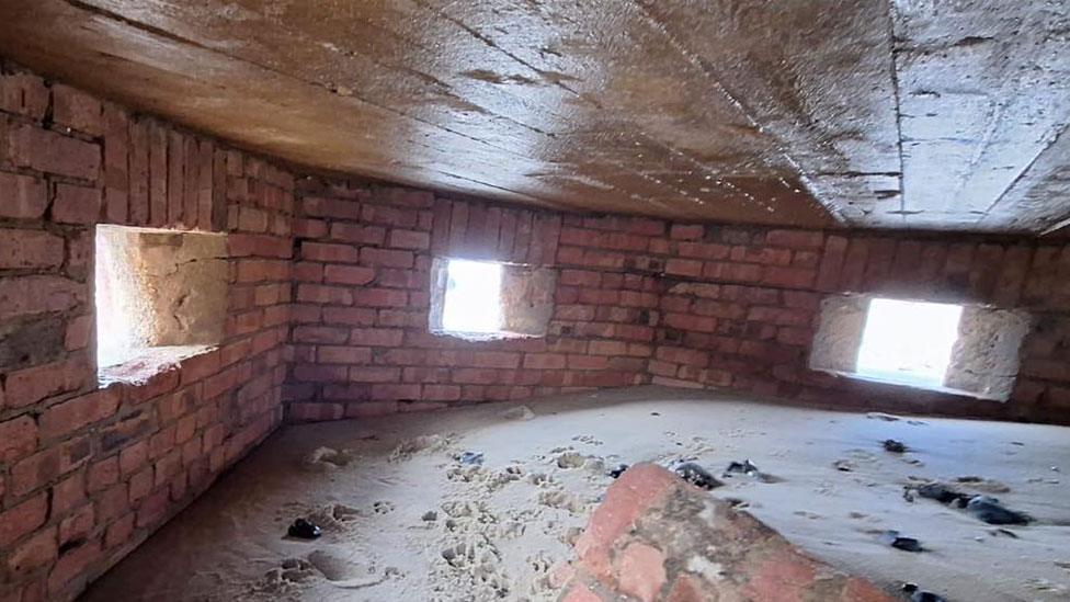 Interior of World War Two pillbox, East Runton beach, Norfolk