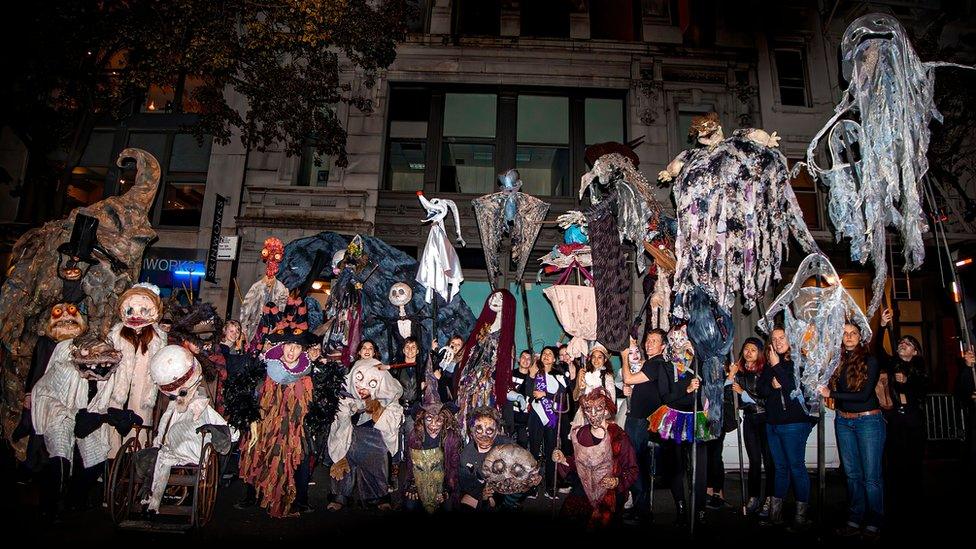 Brandon Hardy's puppets from the 2018 New York City's Village Halloween Parade