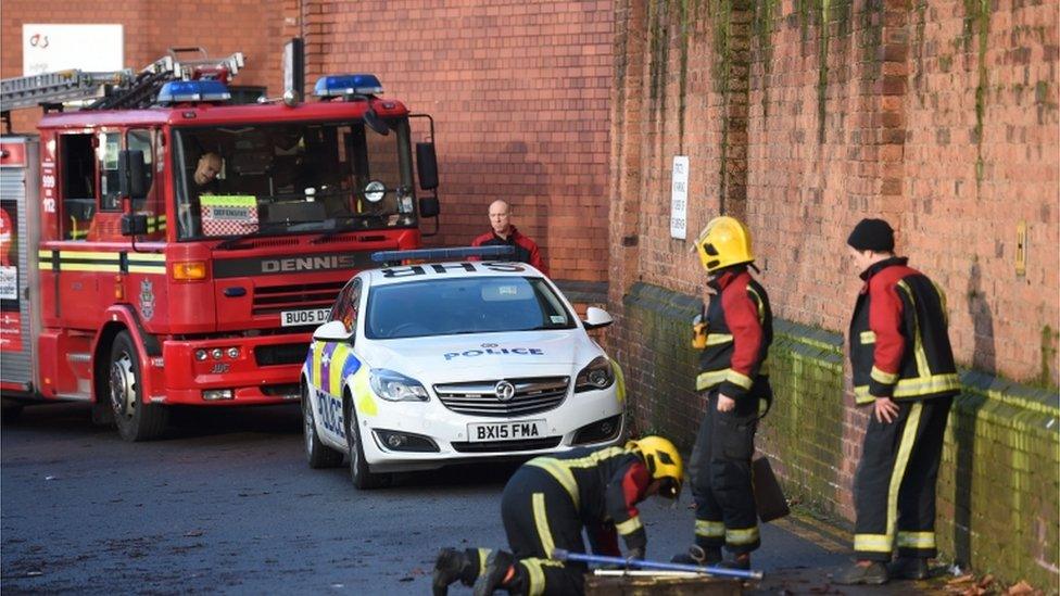 Fire engines and police outside the prison