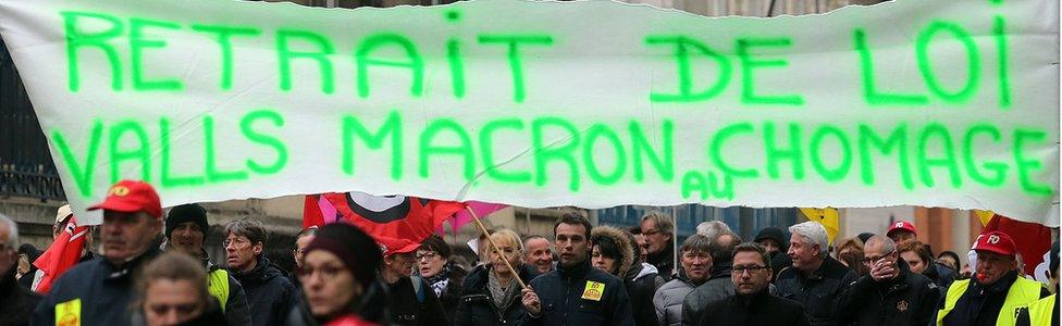 Thousands of people demonstrate as part of a nation-wide day of protest against proposed labour reforms, on 9 March 2016 in Reims, France