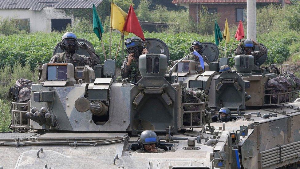 South Korean soldiers in annual exercises near the border with North Korea, on 11 September 2016