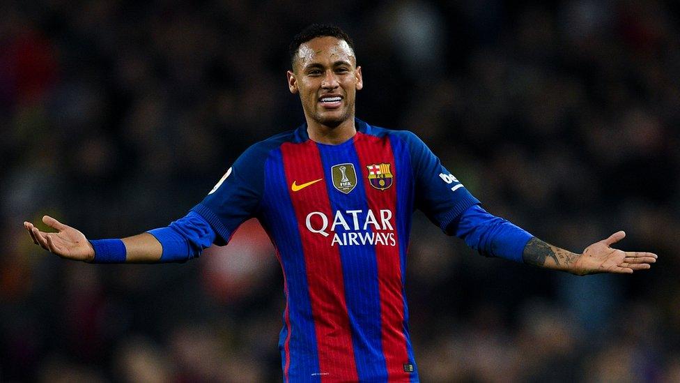 Neymar Jr. of FC Barcelona reacts during the La Liga match between FC Barcelona and Real Madrid CF at Camp Nou stadium on December 3, 2016 in Barcelona, Spain.