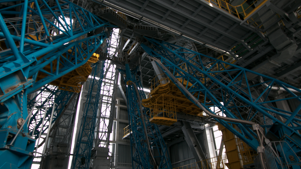 Inside the tower on the launch pad at Vostochny