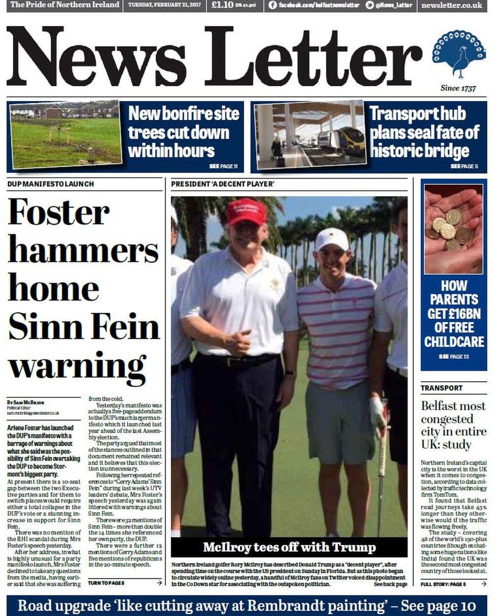 News Letter front page Tuesday 21 February