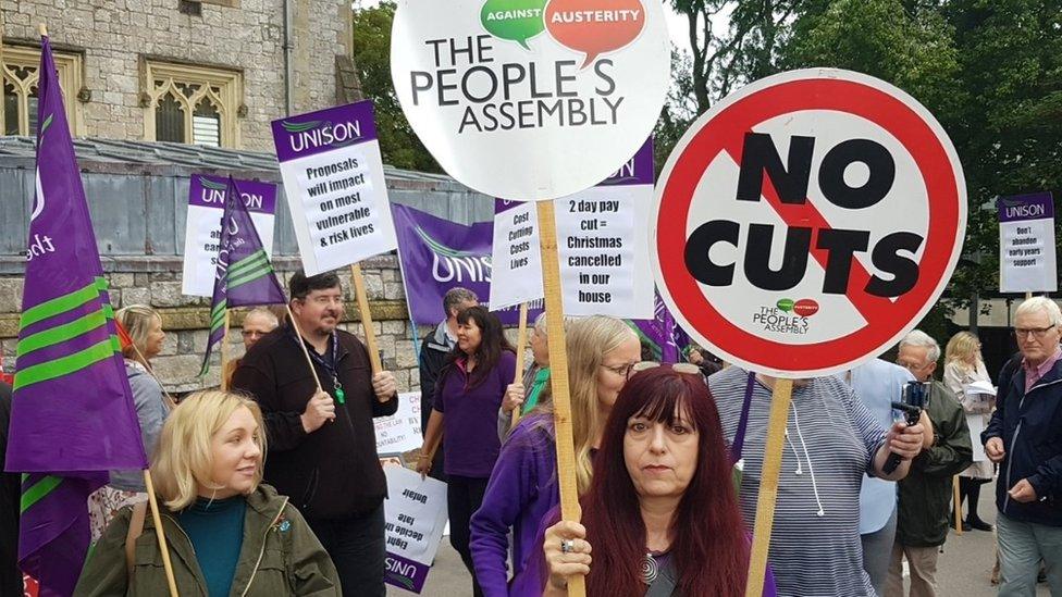 Protestors outside Shire Hall