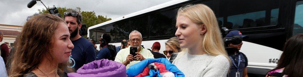 Marjory Stoneman Douglas High School students prepare to board busses with other students to travel to Tallahassee, Florida, to meet legislators, in Coral Springs, Florida, 20 February 2018