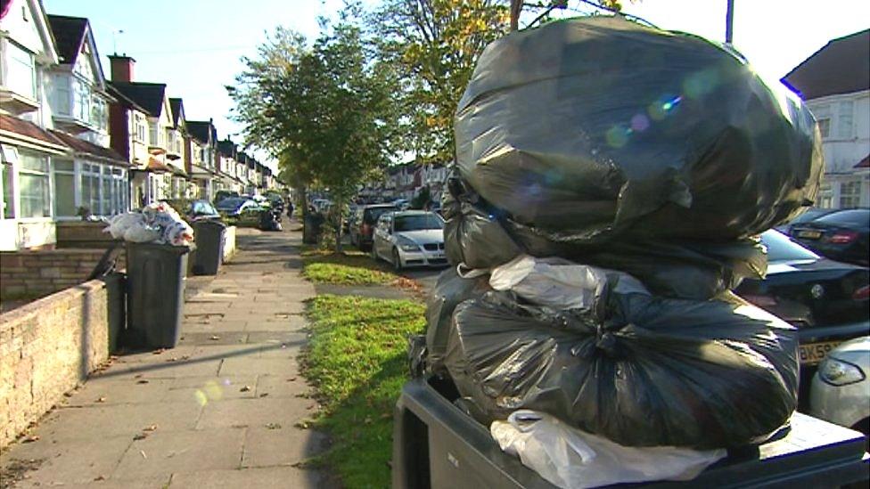 Bin bags piled up