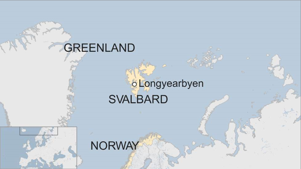 A map showing the position of Svalbard