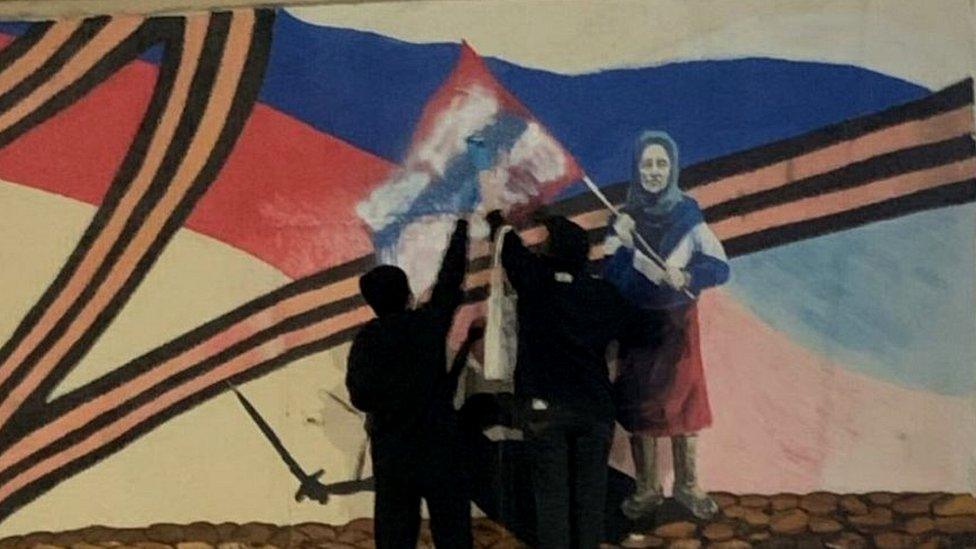 One man had to apologise for defacing pro-war graffiti in the republic of Chuvashia