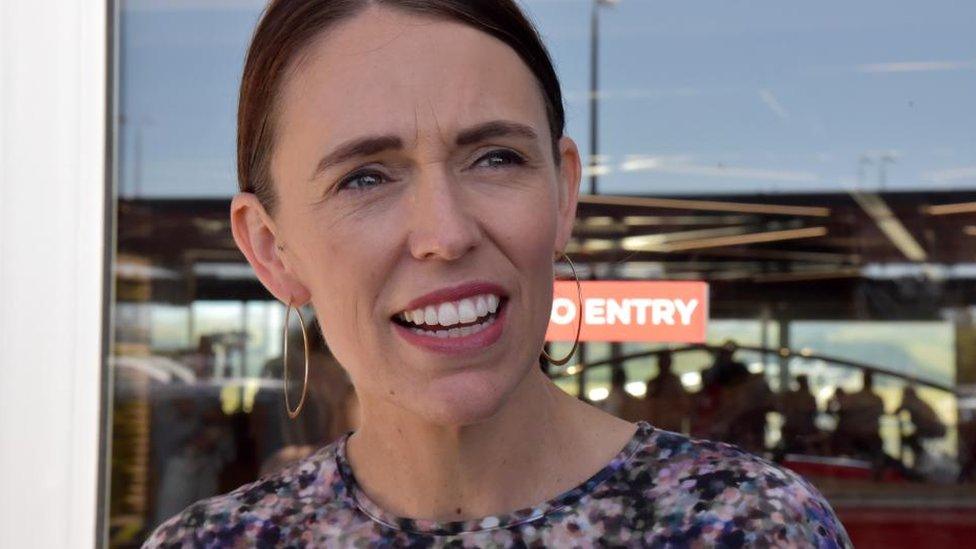 Jacinda Ardern speaks outside an airport in Napier on Friday