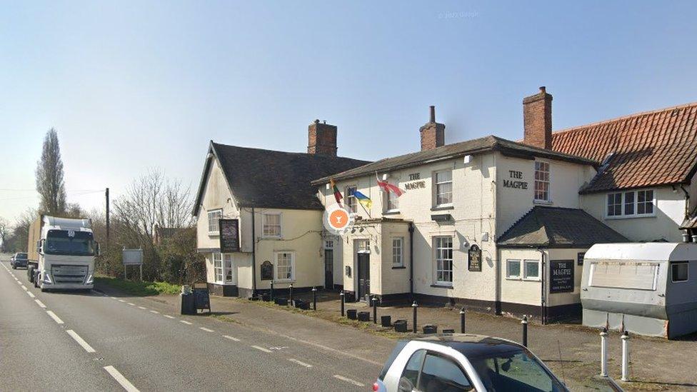 Magpie pub at Little Stonham, on the A140 in Suffolk