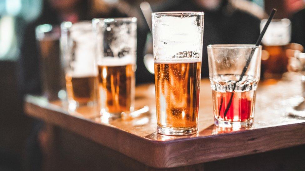 Drinks on a table in a pub