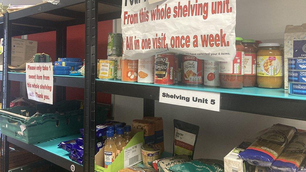 Shelves filled with food