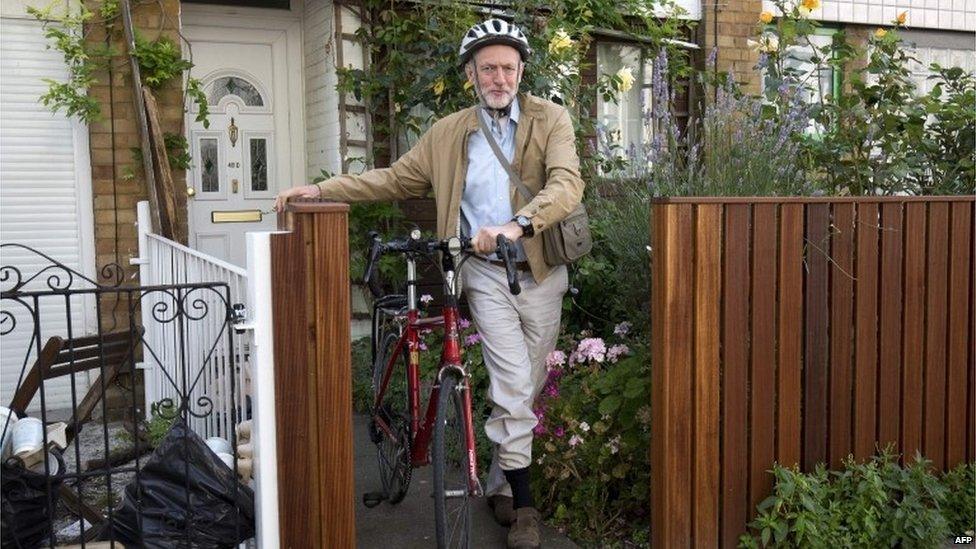 Jeremy Corbyn leaving his home on Tuesday morning