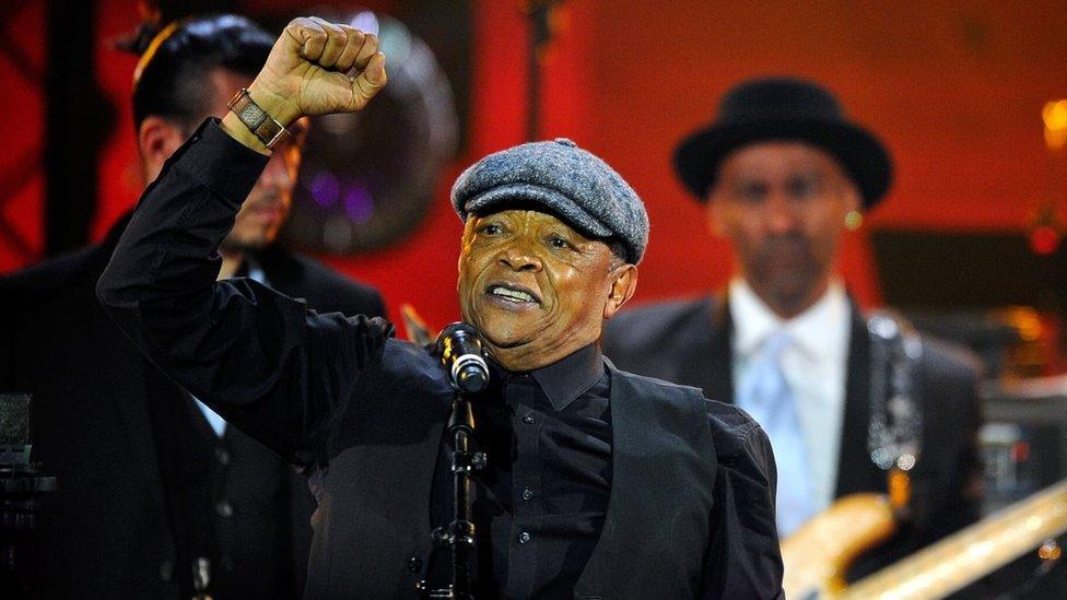 Hugh Masekela, Marcus Miller and Guillaume Perret perform on stage during the International Jazz Day 2015 Global Concert at UNESCO on April 30, 2015