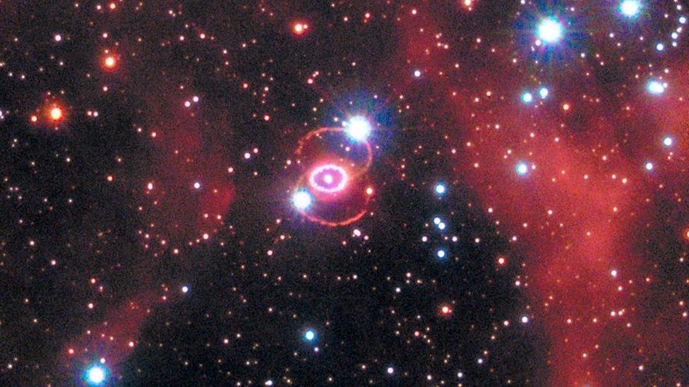 This Hubble Space Telescope image shows Supernova 1987A within the Large Magellanic Cloud