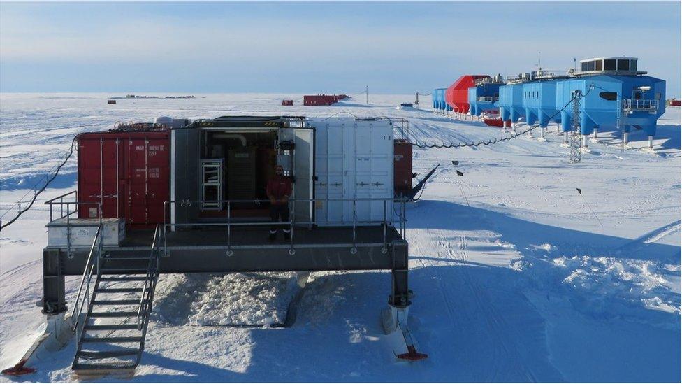 The micro-turbine container and Dobson instrument box stand on a raised platform