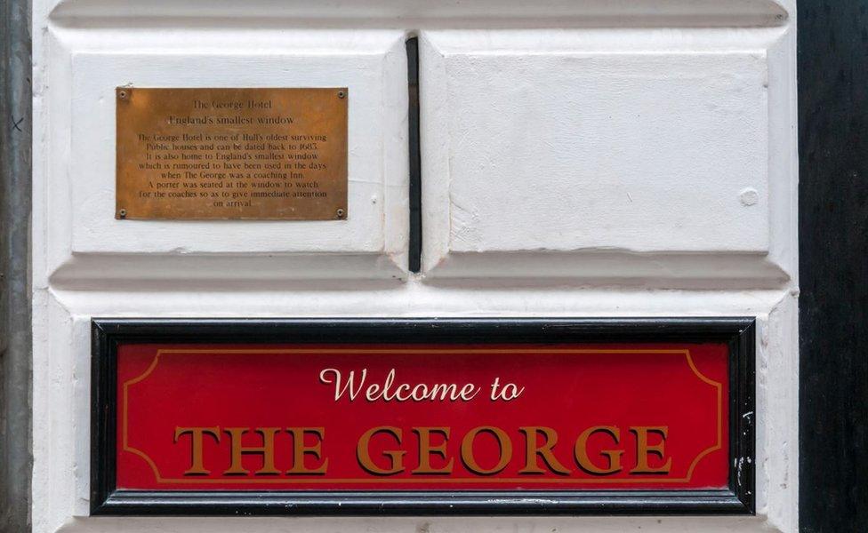 England's smallest window in the George Hotel in Hull