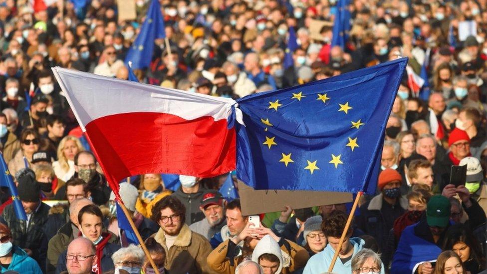 Protests in favour of EU membership in Poland, 10 October 2021