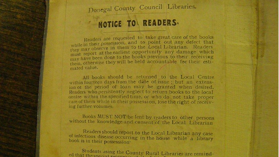 A page from the 1930s showing the library's rules on book borrowing