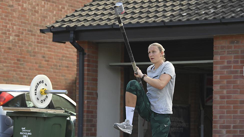 Holly Bradshaw training at home