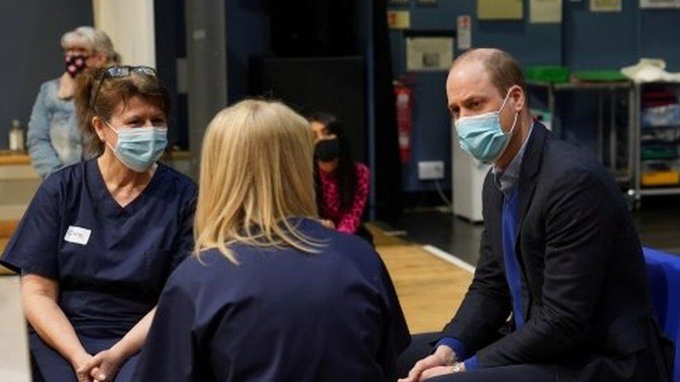 William, Duke of Cambridge visits King's Lynn Corn Exchange Vaccination Centre, in King's Lynn