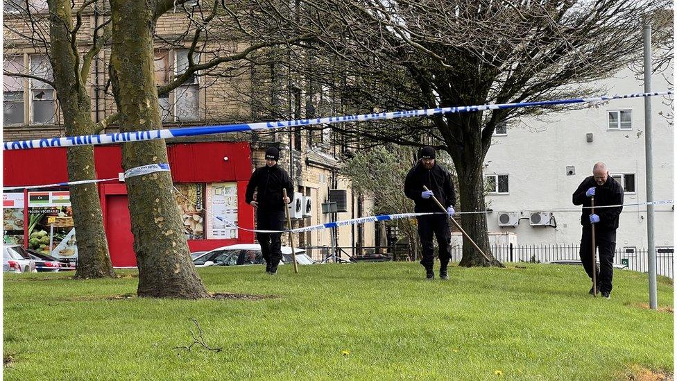 Police searching the scene, at Westgate's junction with Drewton Road.