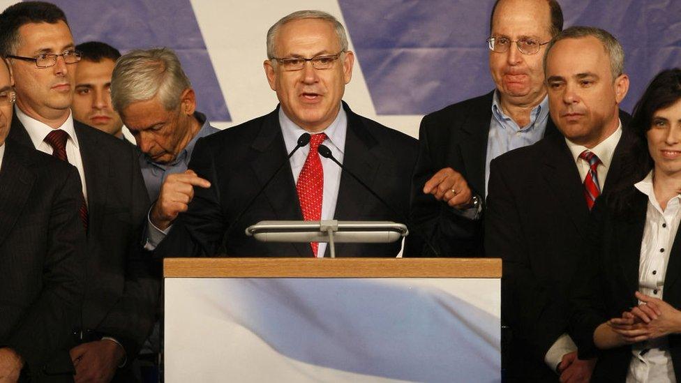 Benjamin Netanyahu addresses Likud party supporters in Tel Aviv on election night on 11 February 2009