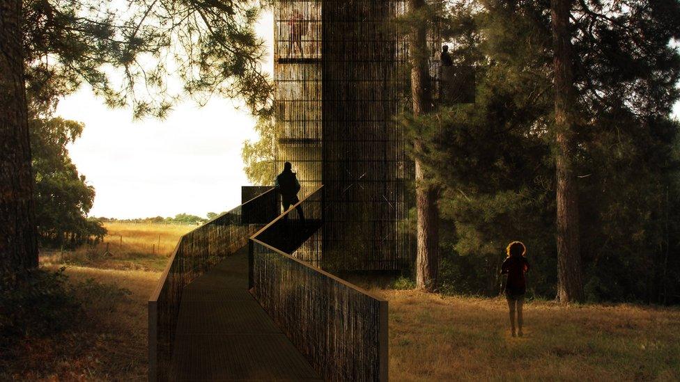 Artist's impression of the proposed Sutton Hoo walkway and viewing tower.