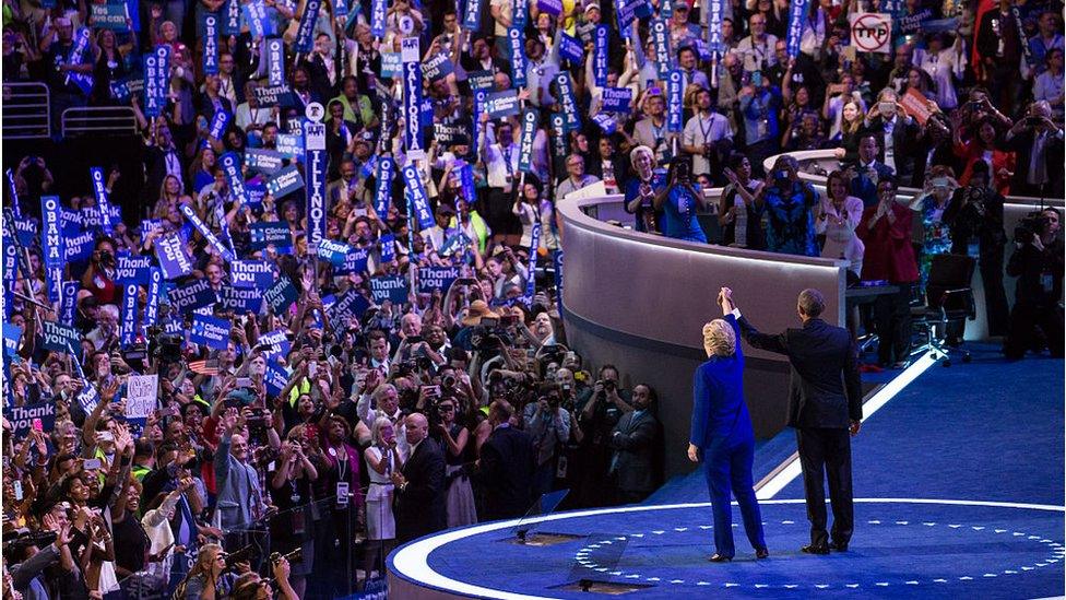 Hillary Clinton and Barack Obama at Democratic convention