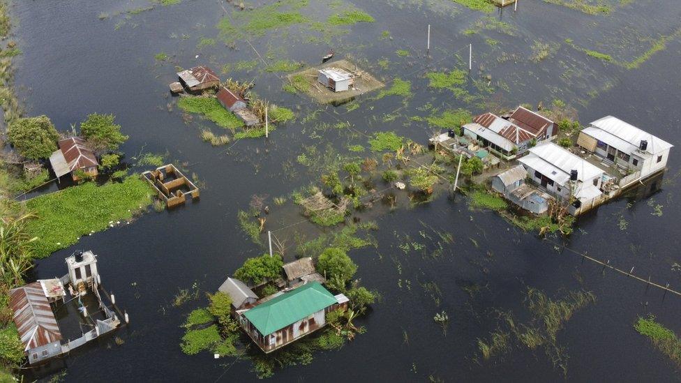 An inundated village in Savra of Bangladesh after monsoon floods.