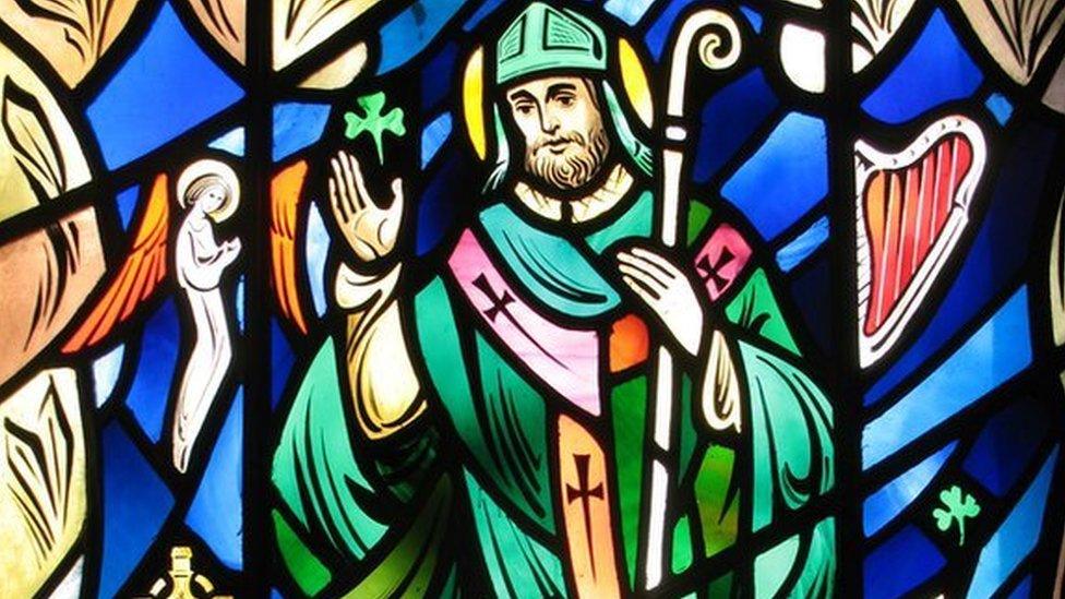 Stained glass window of St Patrick