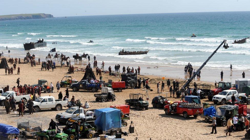 Filming of Robin Hood on beach