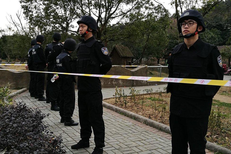 Picture of guards posted at the Youngor zoo in Ningbo on Sunday 29 January 2017