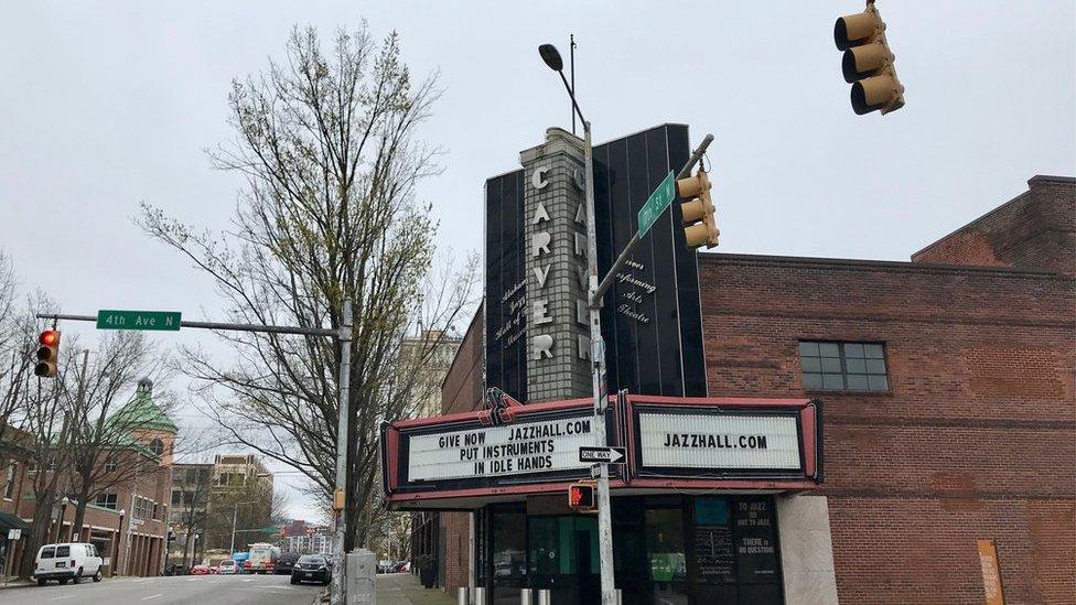 The outside of the Carver Theatre in 2019, Birmingham, Alabama