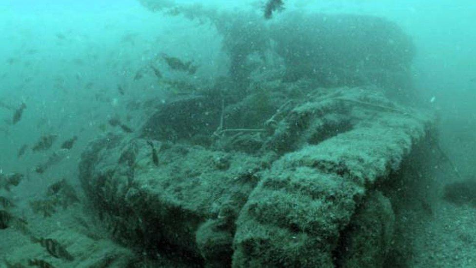 One of the sunken Valentine Tanks in Studland Bay