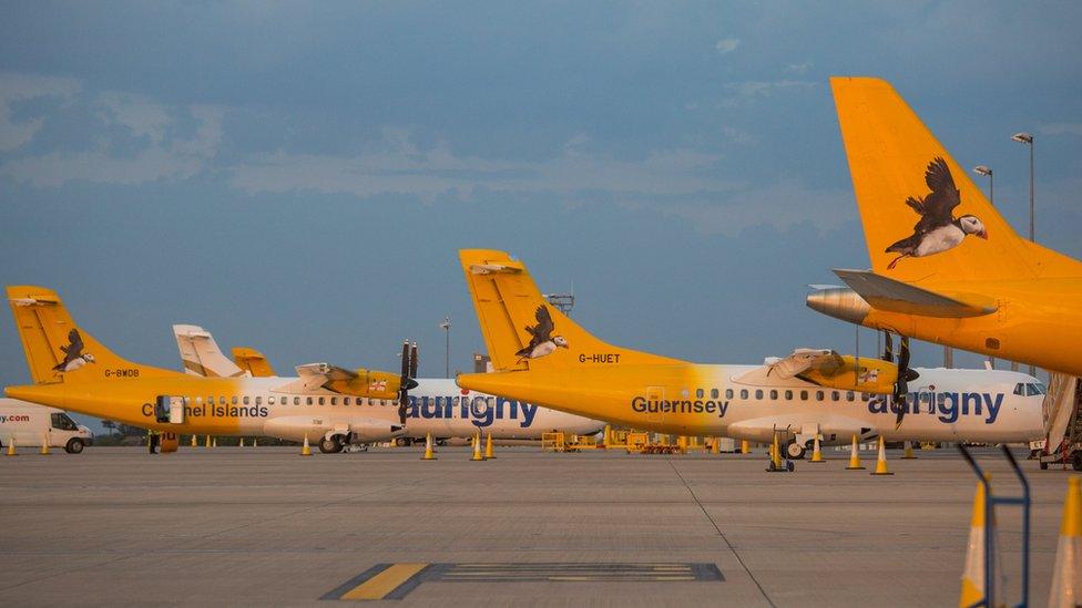 Aurigny planes lined up at the airport